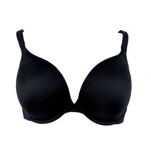 Lane Bryant Cacique Smooth Boost Plunge Bra Solid Satin Size 46DD Black NWOT